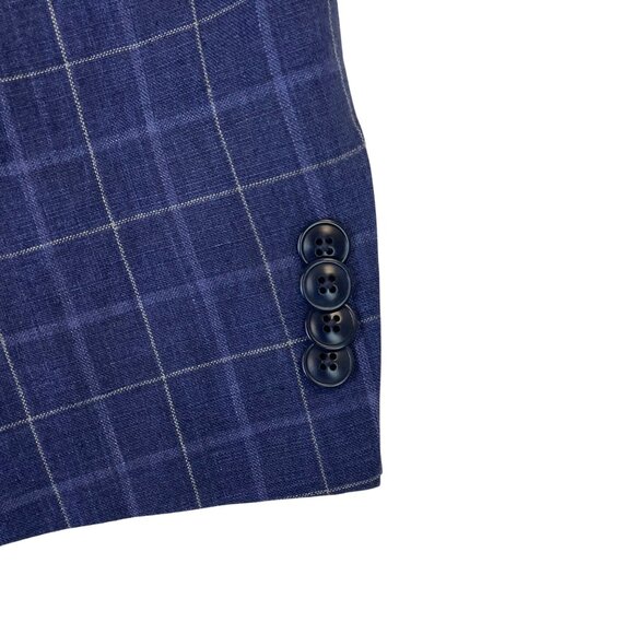 Tommy Hilfiger Mens Navy Plaid Blazer Two-Button Suit Jacket Size 44R - Picture 7 of 11